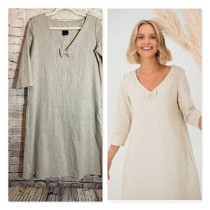 Le Muse Dress SUN Small Neutral Beige Lagom Linen Bow Tie Detail Sustainable